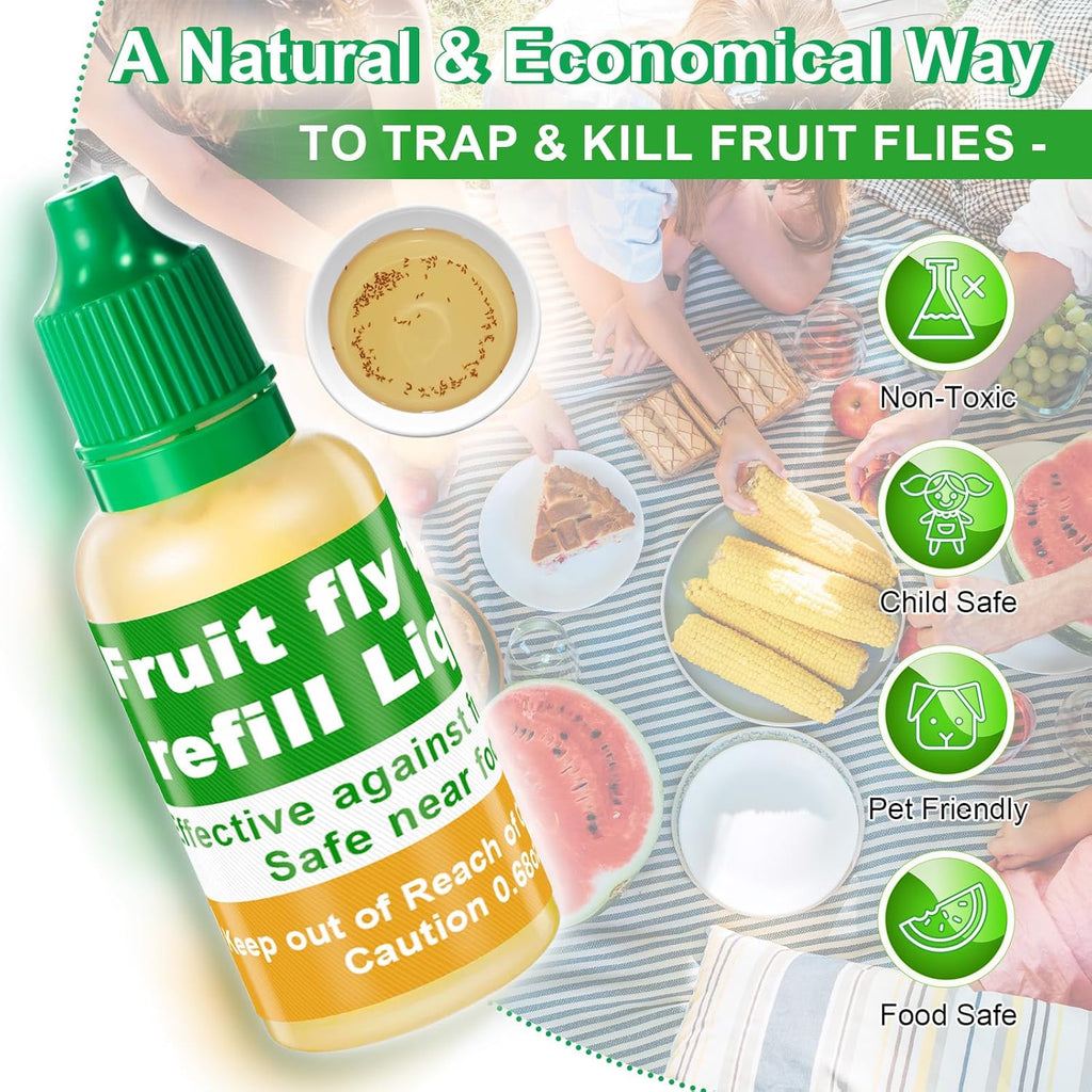 Qualirey Fruit Fly Trap Refill Liquid - Non-Toxic 0.68oz Bottles for Safe Indoor Use | 6 Pack