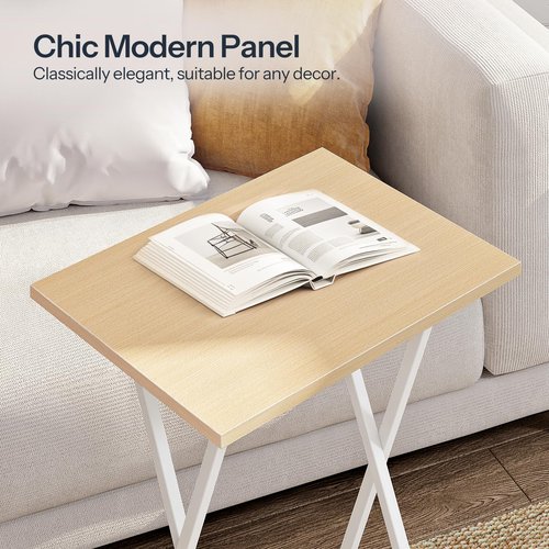HOOBRO Folding TV Tray Tables, Set of 2 Side Table for Small Space, Industrial Snack Tables for Eating at Couch, Stable Metal Frame, Easy Assembly, Space Saving, Natural and White WN25BZ01