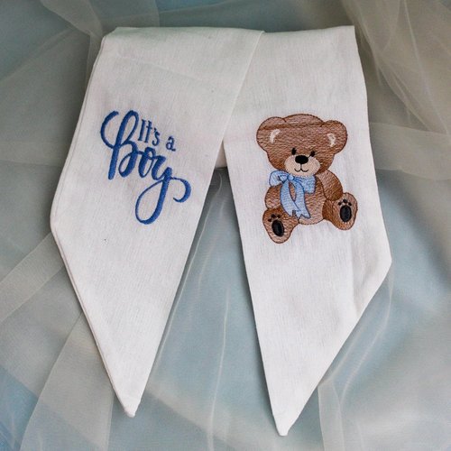 Monogrammed Wreath Sash by [Brand Name] - It's a Boy Baby Shower Decoration | Quality White Linen, 56" L x 4.5" W