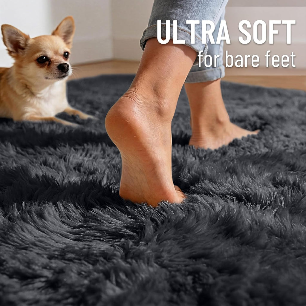OLANLY 3x7 Machine Washable Runner Rug - Soft Fluffy Shaggy Carpet for Bedroom & Hallway | Black