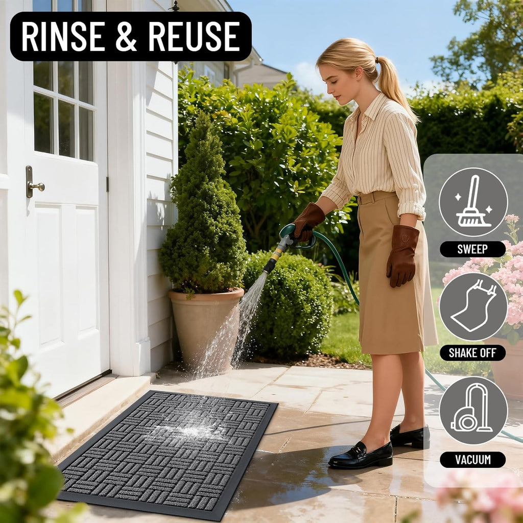 OLANLY Heavy-Duty Front Door Mat - Absorbent Natural Rubber, Non-Slip, 29.5x17 Inches | Grey