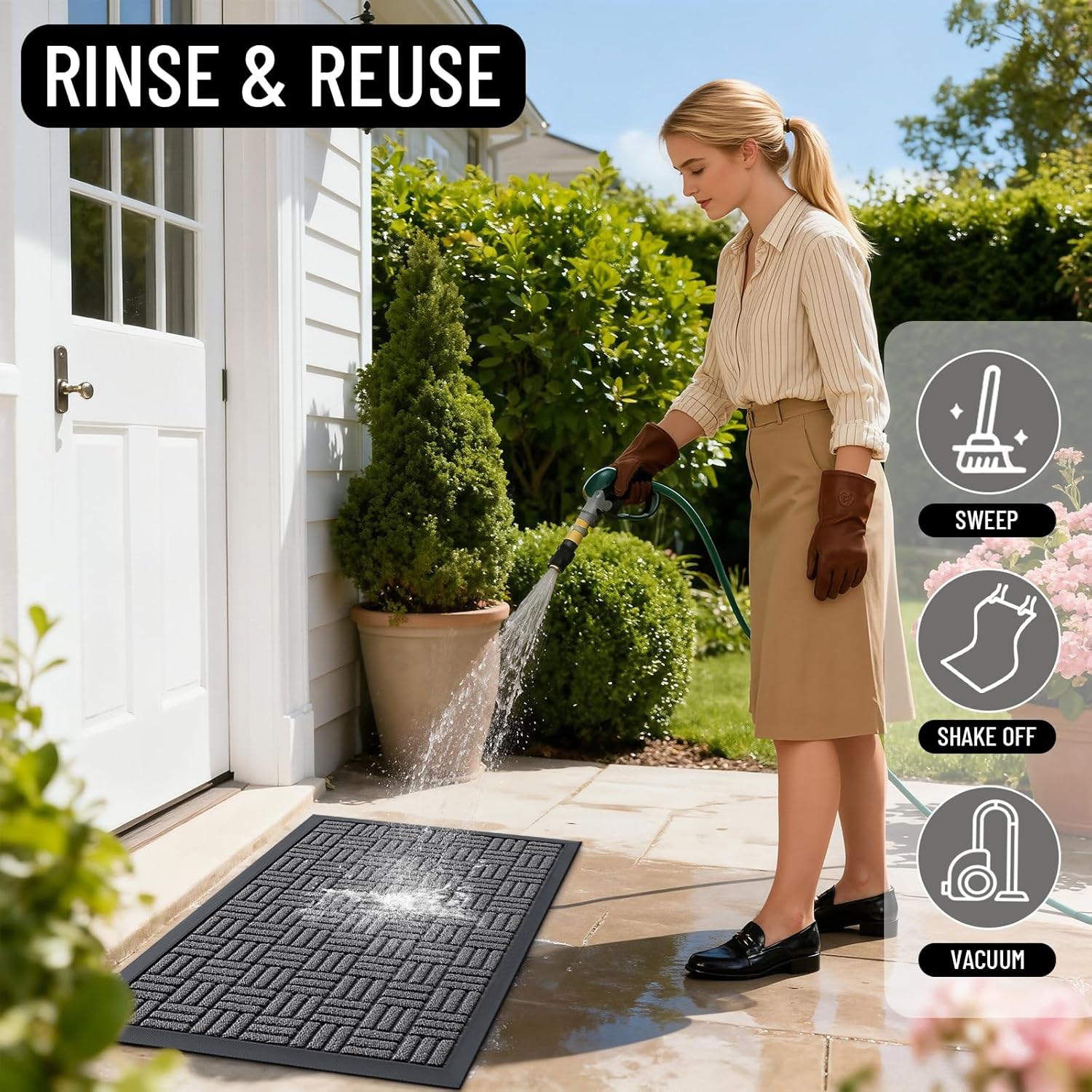 OLANLY Heavy-Duty Front Door Mat - Absorbent Natural Rubber, Non-Slip, 29.5x17 Inches | Grey