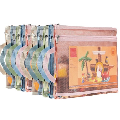 TrueLux 10 Pack Colored Mesh Zipper Pouch Bags, Double-Layer Nylon Puzzle Building Block Sets Toy Storage & Organization, Breathable See Through A4 Zipper Pouch with Handle for School Games