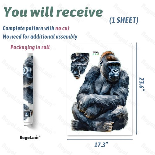 RoyoLam Cool Sitting Gorilla Wall Decal Nursery Animal Wall Sticker Removable Peel and Stick Wall Art Decor for Kid Baby Classroom Preschool Living Room Playroom Bedroom School