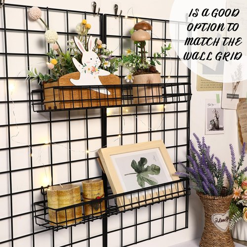 Blulu 6 Pcs Black Wire Baskets Hanging Wire Basket with Hooks Black Wall Grid Panel Metal Wall Basket Organizer for Storage Bathroom Plants Kitchen