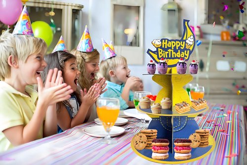 Terasilian Cartoon Yellow 3-Tier Cupcake Stand for 24 Cupcakes Yellow Cupcake Stand for Birthday Party Supplies Cupcake Dessert Stand Cupcake Toppers for Party Decorations