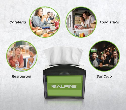 Alpine 3 Pack Tabletop Commercial Napkin Dispenser Restaurant Napkin Holder for Interfold Napkins with 2 Side Marketing Space Insert for Restaurants, Cafeterias, Food Trucks, Clubs - Black