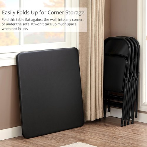 VECELO 34'' Folding Card Table with Black PU Padded Tabletop, Portable Multifunctional for Indoor/Outdoor, Home, Parties, Picnics, Games