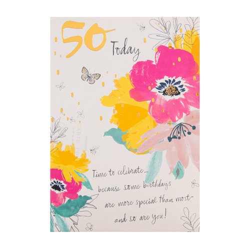 Hallmark 50th Birthday Card - Classic Embossed Floral Design