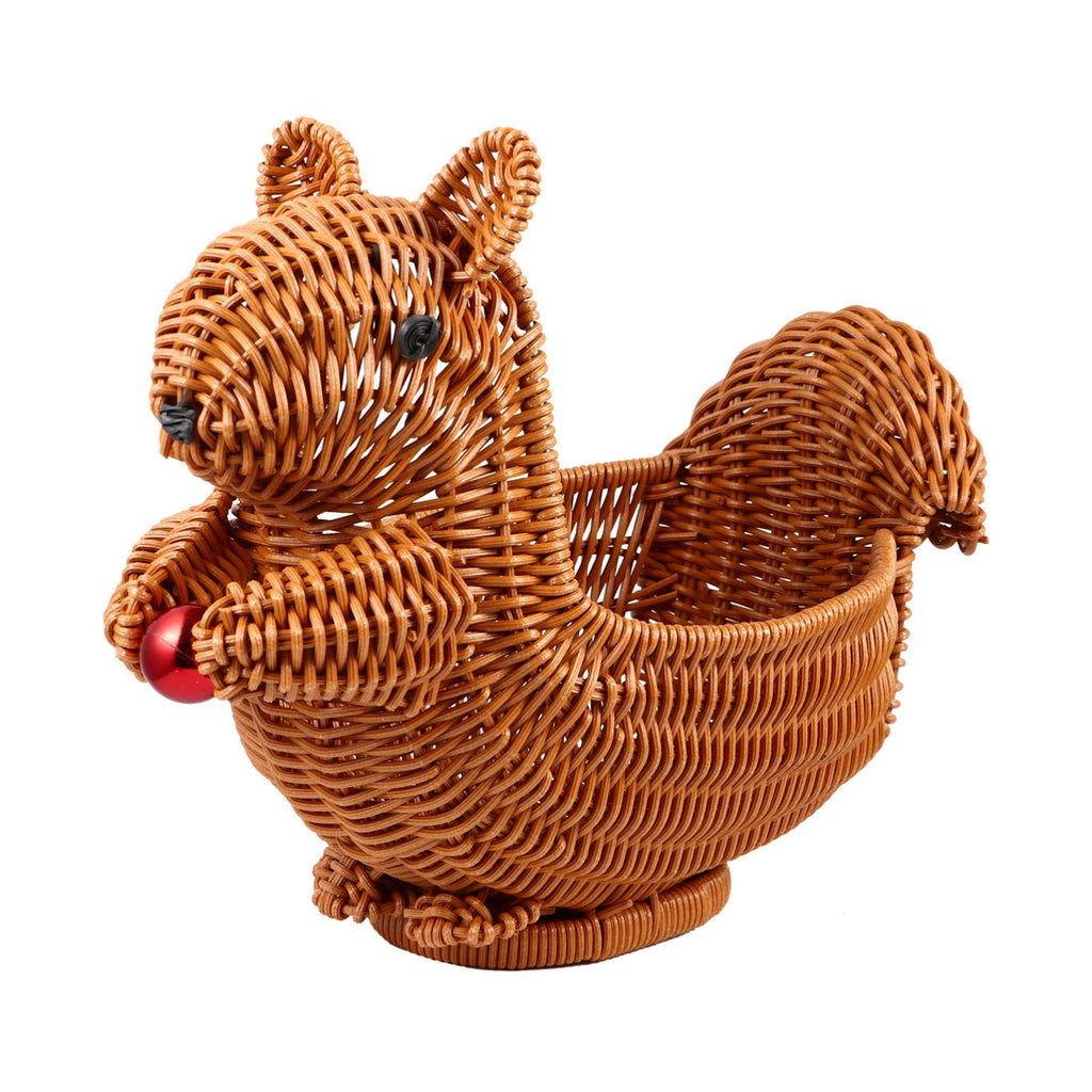 Cabilock Squirrel Fruit Basket 11 Inch Rattan Woven Decorative Bowl for Kitchen Counter Snack and Fruit Holder Living Room Display