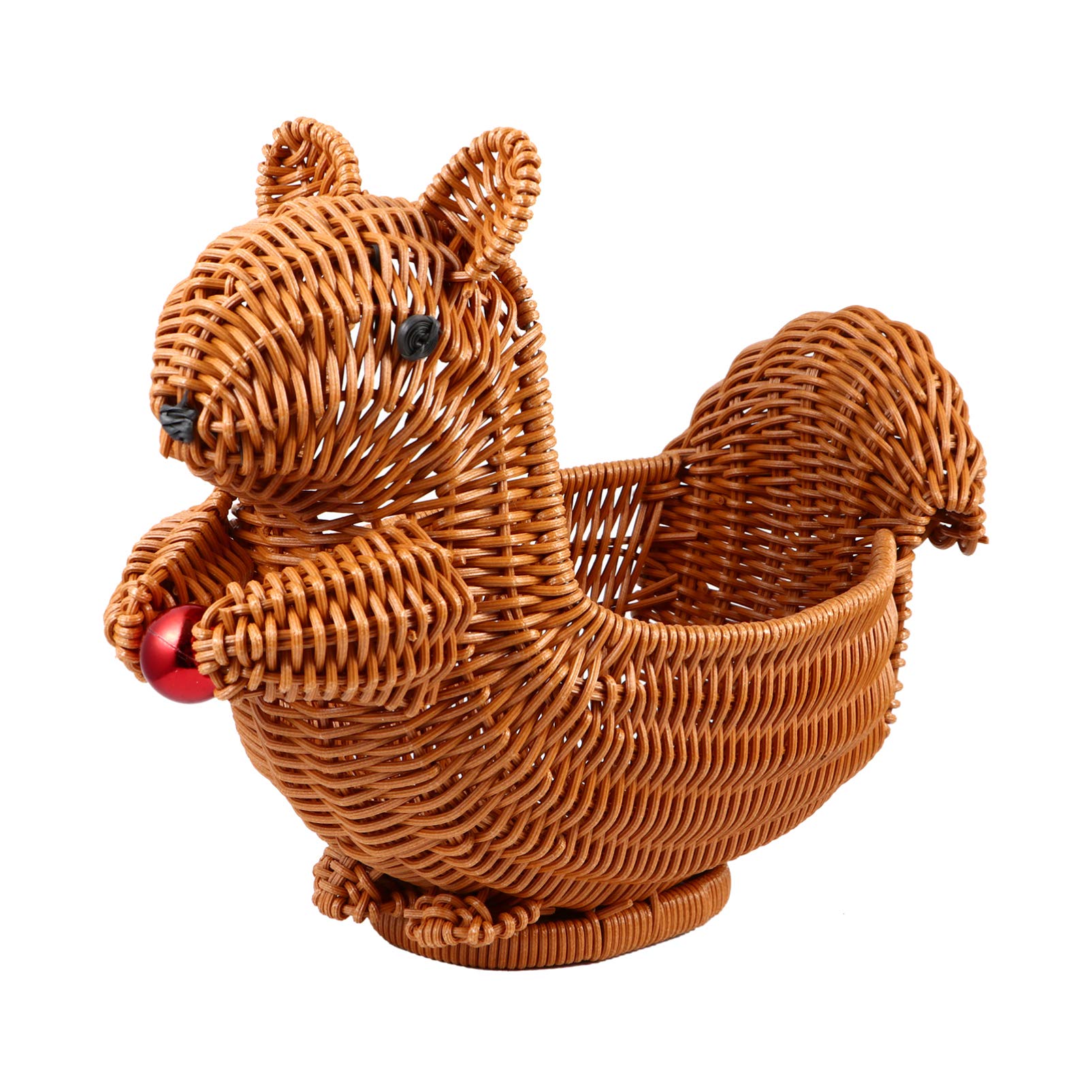 Cabilock Squirrel Fruit Basket 11 Inch Rattan Woven Decorative Bowl for Kitchen Counter Snack and Fruit Holder Living Room Display