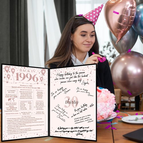 Crenics 30th Birthday Decorations for Her or Women, Black Pink Back in 1996 Poster, 30th Birthday Guest Signature Book, Awesome 30 Anniversary Birthday Gifts