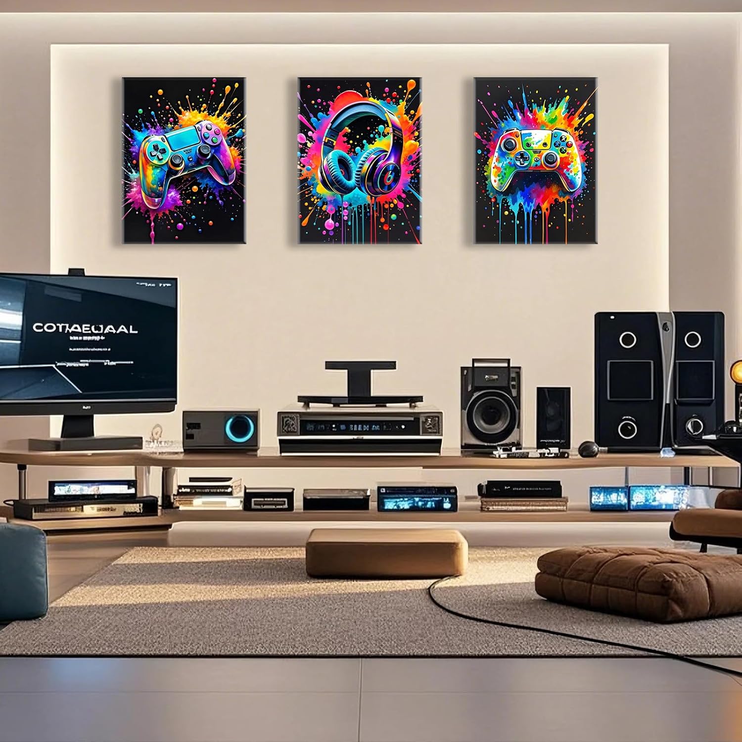 Skiennix Gaming Room Wall Art - Colorful Canvas Posters for Gamers | 12x16 Inch Framed Prints