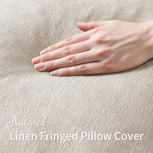 MIULEE Decorative Throw Pillow Covers - Set of 2 Neutral Beige Linen Fringe Cushions | 20x20 Inch Boho Farmhouse Decor