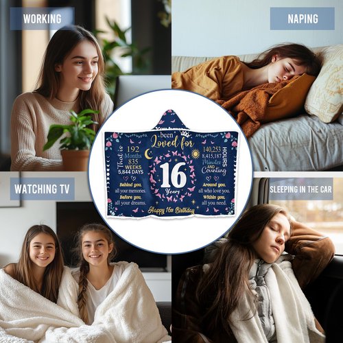 Bestshop Sweet 16 Gifts for Girls, 16th Birthday Flannel and Sherpa Wearable Blanket, Sweet Sixteen Gifts for Girls, Warm Gift for 16 Year Old Girl, Girl Sixteen Gifts for Christmas(47 x 71'')