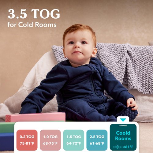 Love to Dream Extra Warm Baby Sleep Suit (6-12 Mo), Super Soft Temp Regulating Sleeping Sack, 3.5TOG Warm Wearable Blanket, Blue