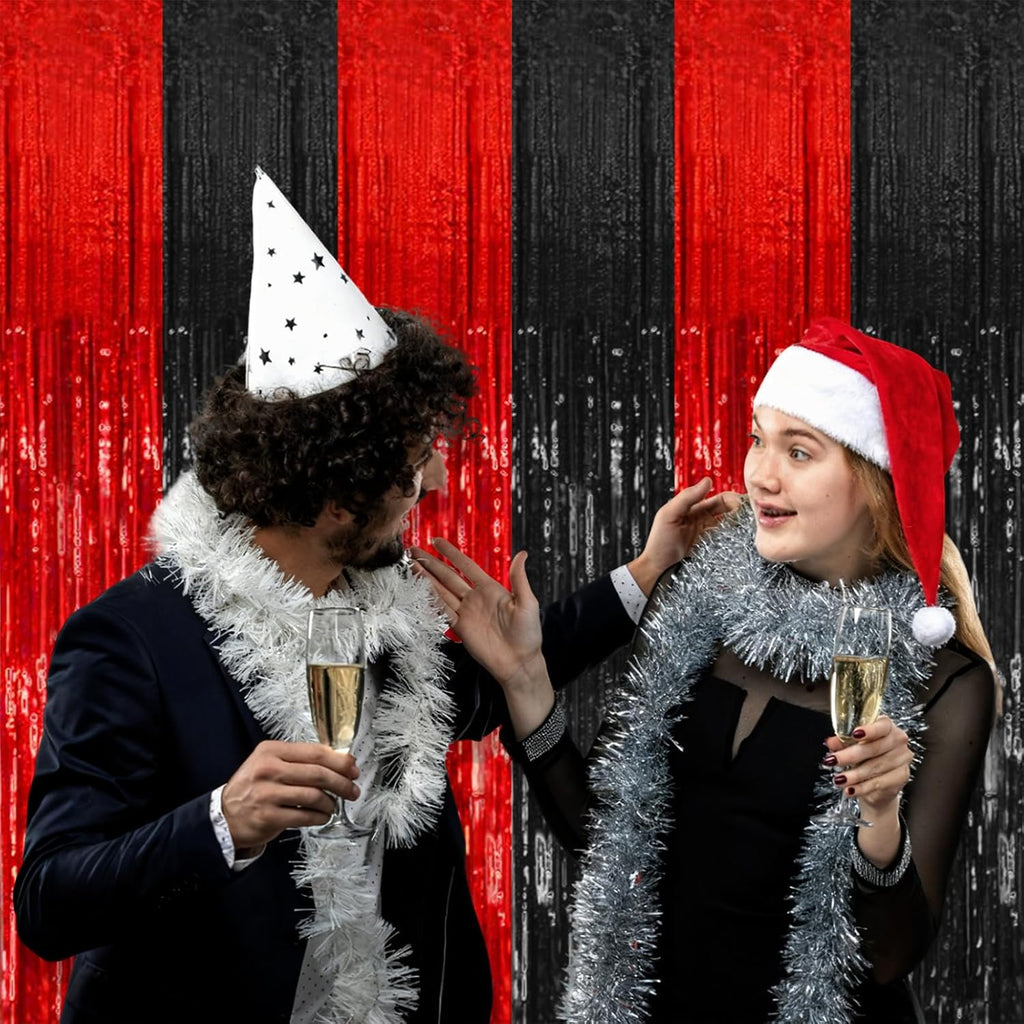 Skiennix Party Backdrop Streamers - 2 Pack Metallic Tinsel Curtains for Birthday & Holiday Decor