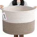 Regine Switzerland 65L Large Woven Cotton Rope Basket - Stylish Laundry Hamper for Bedroom & Living Room, White & Brown