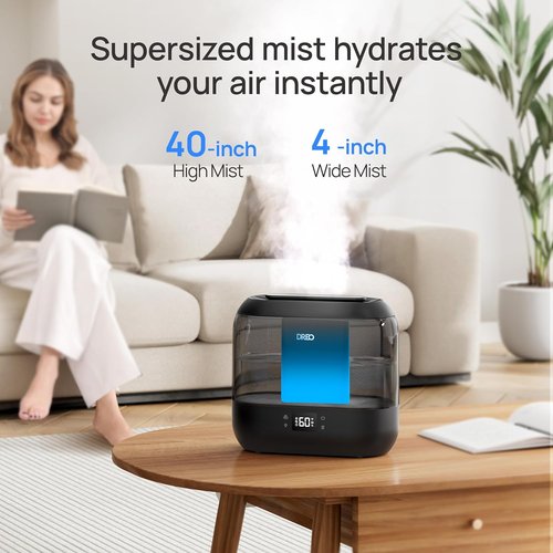 Dreo Smart Humidifier - Top Fill 4L Large Room Cool Mist | 36H Runtime, Touch/App/Voice Control, Black