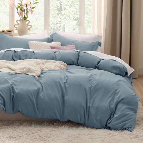 Bedsure California King Duvet Cover - Extra Soft Mineral Blue Prewashed Cotton-Like Polyester Set | Includes 1 Duvet Cover 104x98 & 2 Pillow Shams