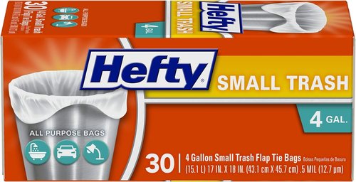 Hefty 4-Gallon Trash Bags - Flap Tie Design for Easy Disposal | 30 Count Pack of 12