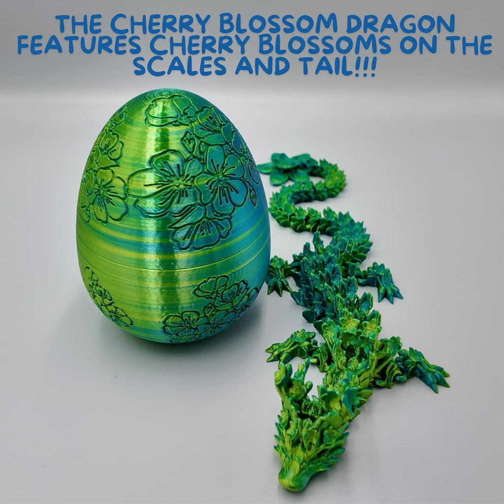 Skiennix Surprise Cherry Blossom Dragon Egg - 14" Articulating Joints | Stress Relief & Mystery Enclosure (Blue/Yellow)