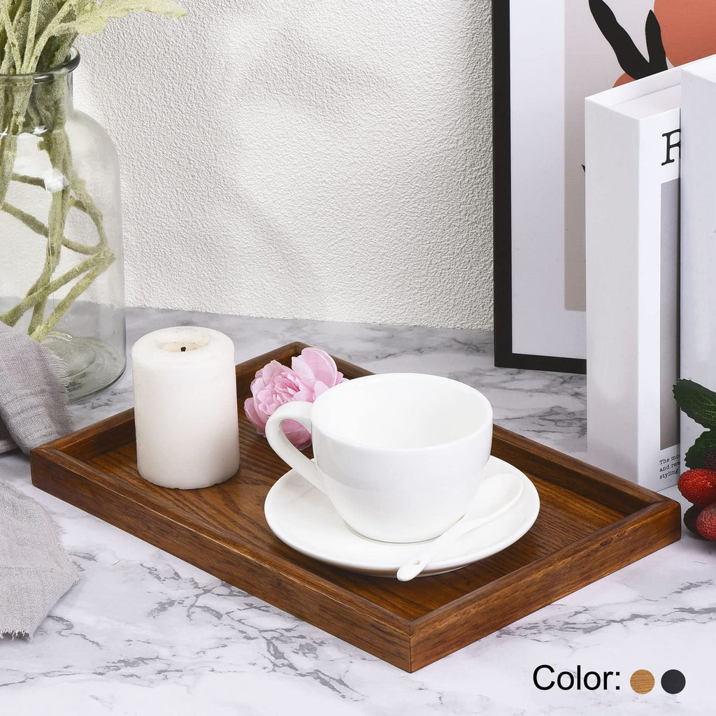 PATIKIL Wood Serving Tray 12x8 Inch Outer Base, Rectangular Decorative Platter for Home Decor Kitchen Table Candle Holder, Black