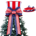 Soaoo 4th of July Tree Topper Large Patriotic Red White and Blue Hat with Striped Wreath Bow Patriotic Tree Decorations for Indoor Outdoor Independence Day Memorial Day Decor