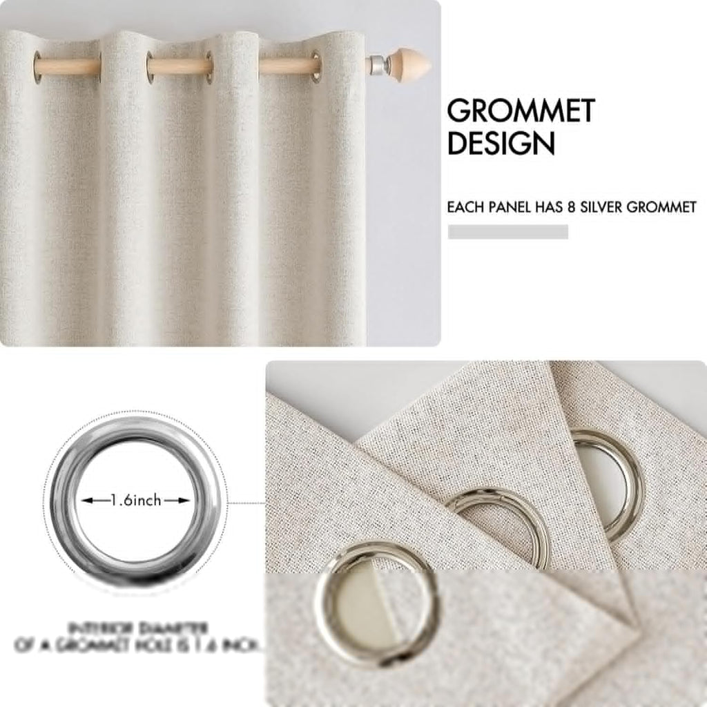 MIULEE Blackout Linen Curtains - 100% Thermal Insulated Room Darkening Drapes | Birch Grommet, 52 x 90 Inch (2 Panels)