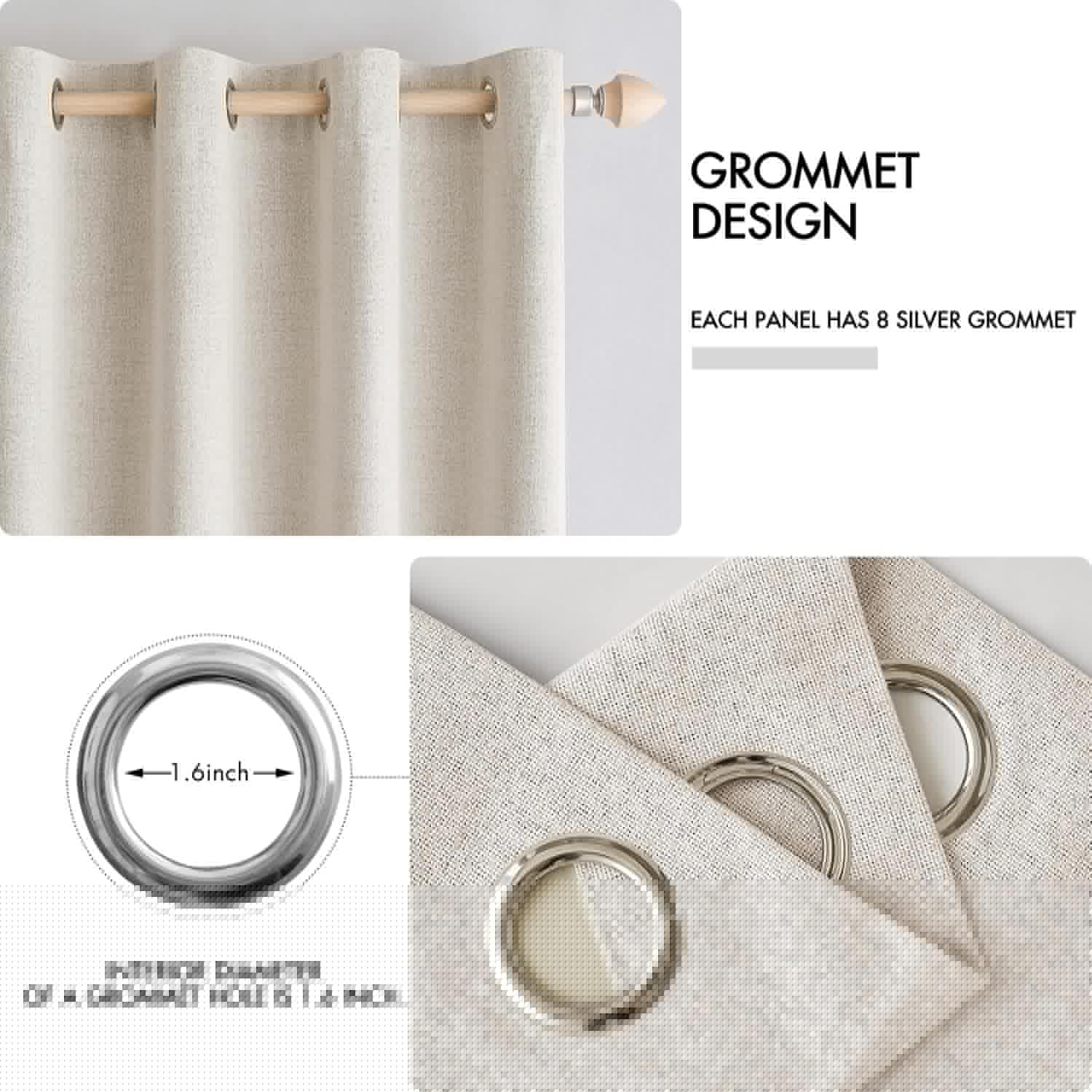 MIULEE Blackout Linen Curtains - 100% Thermal Insulated Room Darkening Drapes | Birch Grommet, 52 x 90 Inch (2 Panels)