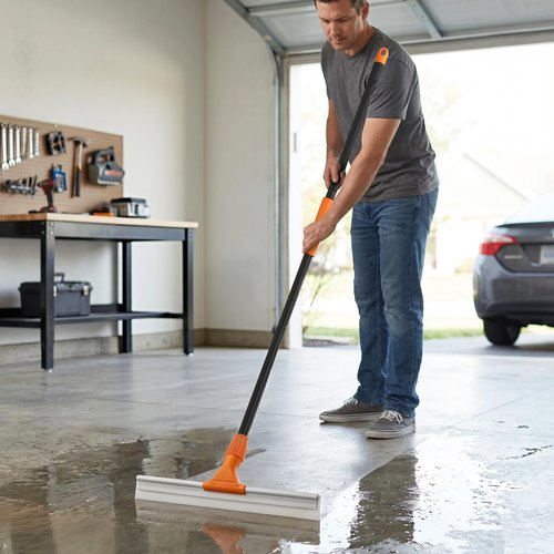 CLEANHOME Silicone Floor Squeegee for Shower Glass, Floor, and Garage - Heavy-Duty Pet Hair Remover, Bathroom Tile Cleaner, Window Wiper - Flexible, No Streaks, Compact Storage