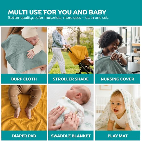 Muslin Swaddle Blankets for Newborn, 3 Pack Soft 100% Cotton Baby Receiving Blanket, Swaddle Wrap Burp Clothes, Large 43 x 35 inches, Oeko-TEX Certified