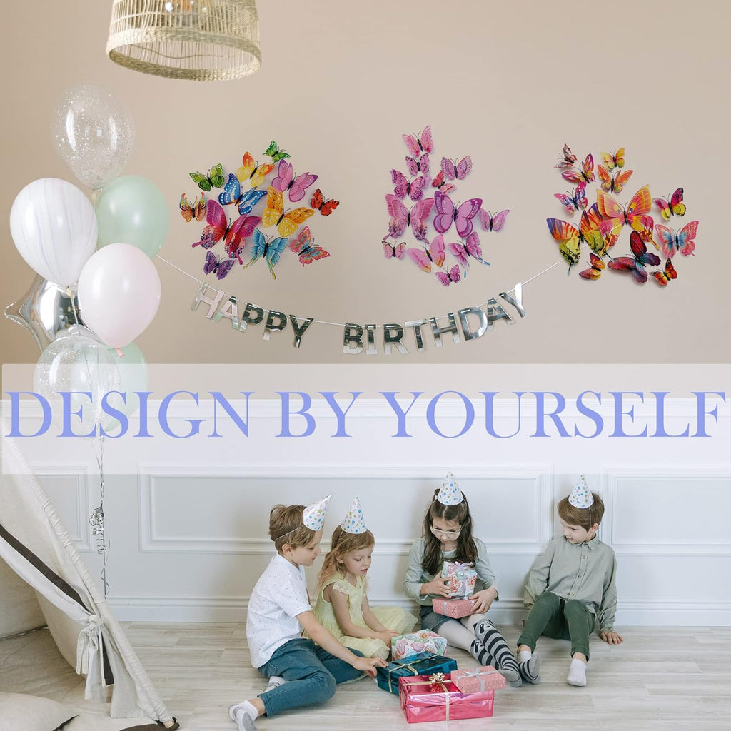 OPSEAM 3D Butterfly Wall Decor - 72 PCS Magnetic Pink Butterfly Stickers for Party Decorations