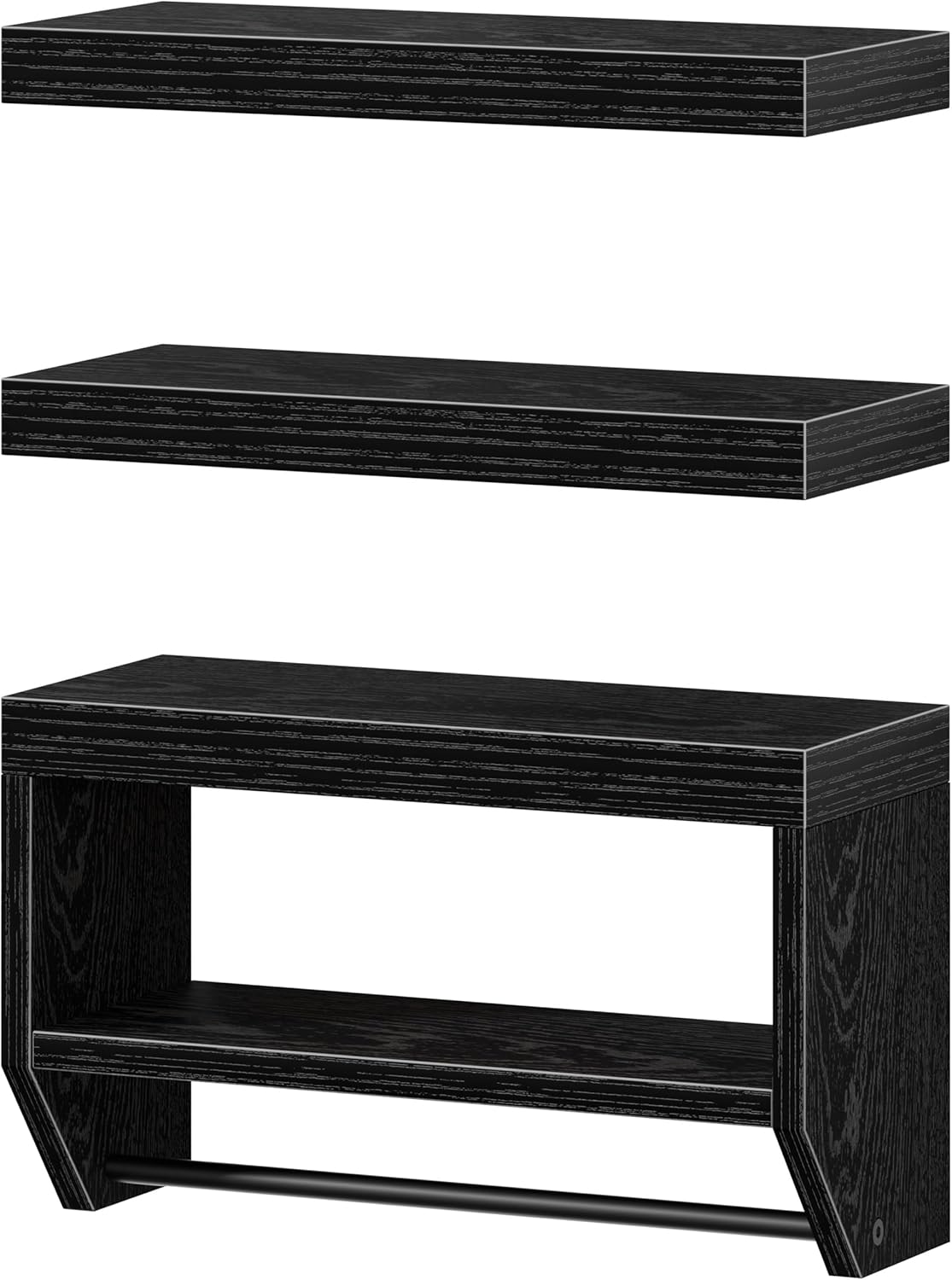QEEIG Floating Bathroom Shelves - Stylish Wall Storage for Toilet Paper | Set of 3, 16 Inch, Black