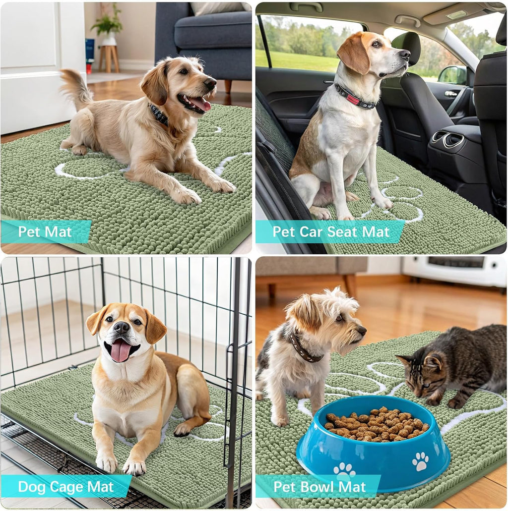 OLANLY Dog Door Mat - Absorbent Muddy Paws Doormat | Non-Slip Chenille, 24x16, Sage Green