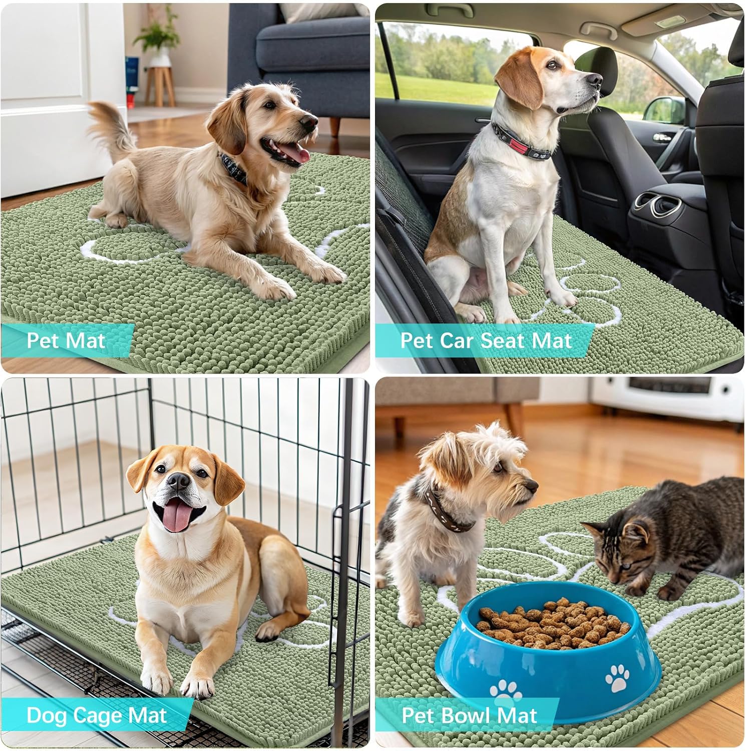 OLANLY Dog Door Mat - Absorbent Muddy Paws Doormat | Non-Slip Chenille, 24x16, Sage Green