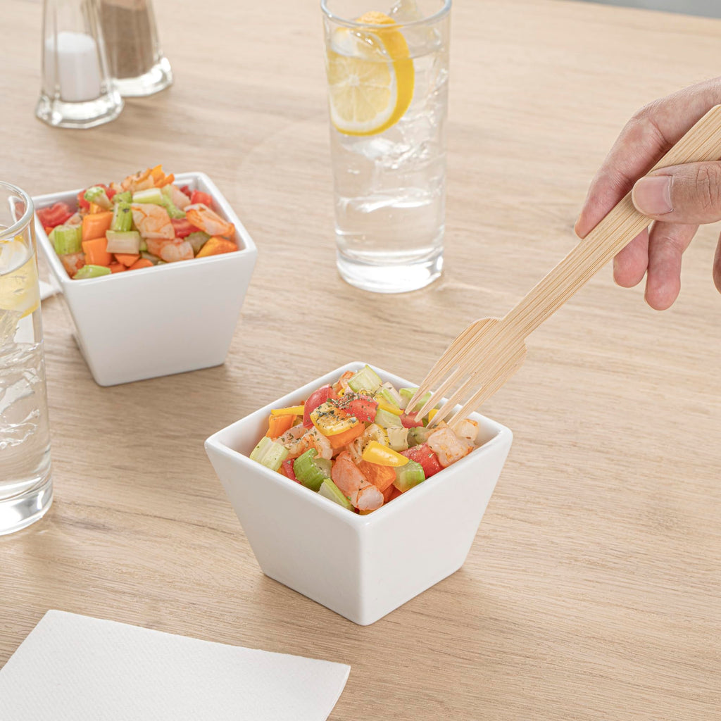 Restaurantware 6 Ounce Small Dessert Cups 10 Square Fondue Bowls - Oven Safe Chip Resistant White Porcelain Porcelain Dip Bowls Dishwasher Safe For Snacks Or Desserts