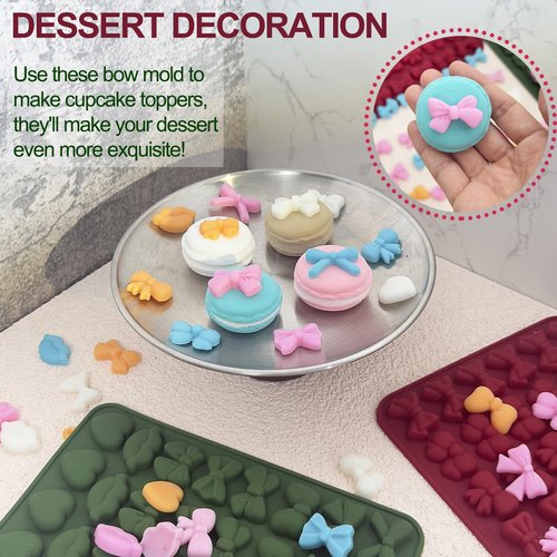 2PCS Bow Chocolate Mold 14 Shapes Mini Bow Silicone Candy Fondant Molds Butterfly Tie Edible Bow Mold for Chocolate Ice Cube Gummy Cake Pops Jelly Cookie Cupcake Decorating