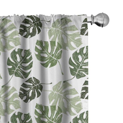 Ambesonne Monstera Window Curtains Pack of 2, Tropical Jungle Foliage Hawaiian Nature Growth Sketchy Leaves Environment Eco, Lightweight Set with Rod Pocket, 4 Panels of - 28" x 84", Green and White
