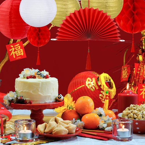 Winlyn Chinese Lunar New Year Party Decorations Good Luck Garlands Red Paper Lanterns with Tassels Lucky Fu Ornaments for Asian Vietnamese Chinese TET 2026 Year of the Horse Home Wedding Holiday Decor