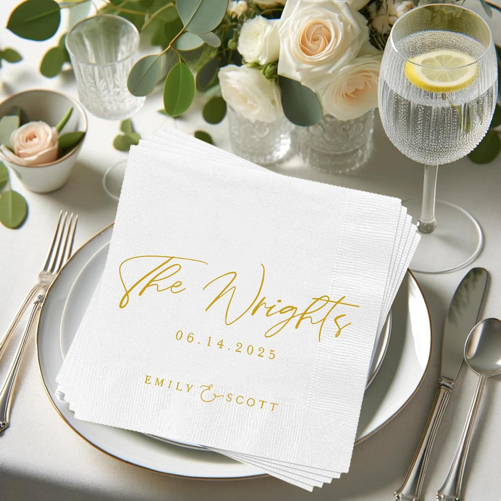 Regine Switzerland Personalized Wedding Cocktail Napkins - Custom Dinner Napkins for Bridal Showers & Receptions