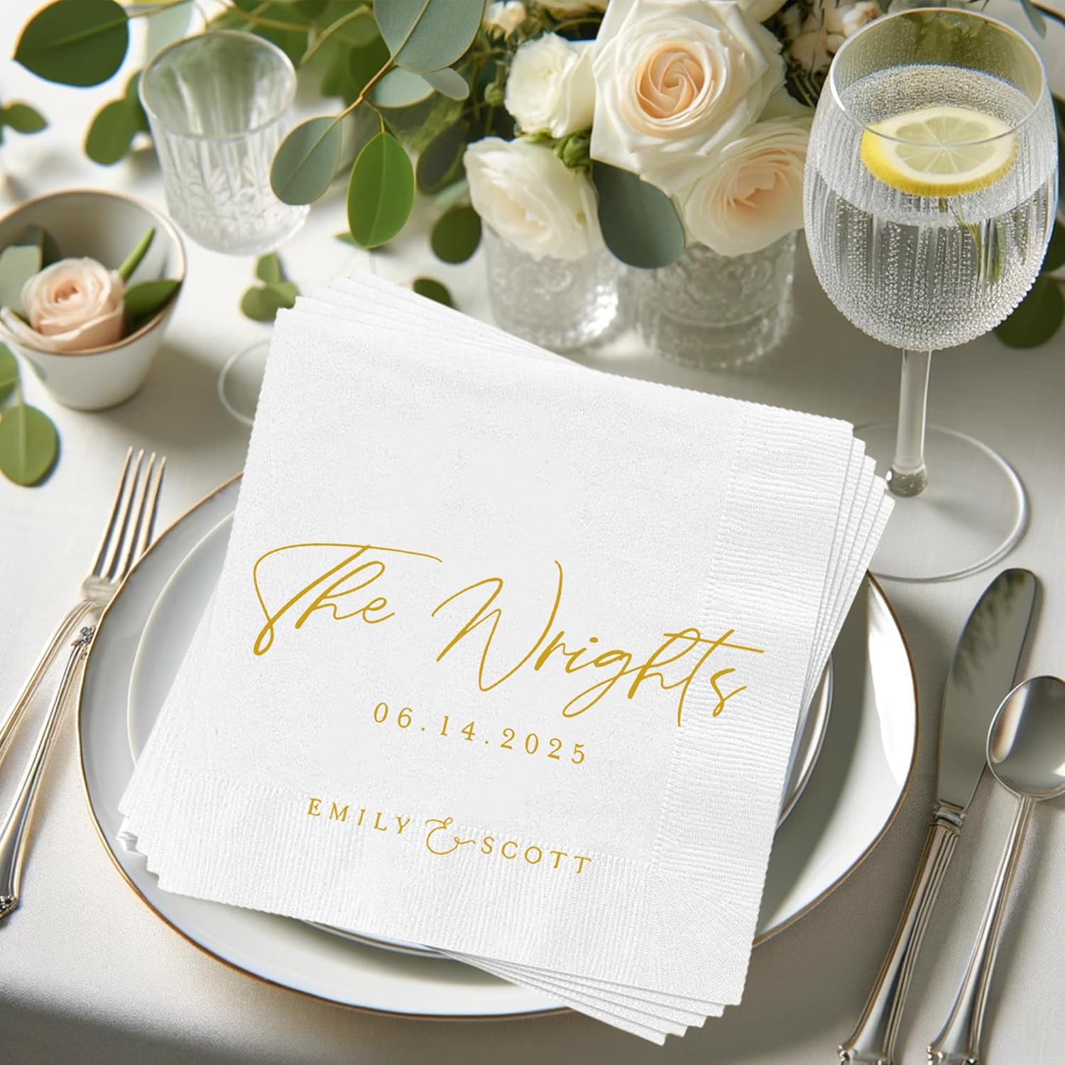 Regine Switzerland Personalized Wedding Cocktail Napkins - Custom Dinner Napkins for Bridal Showers & Receptions