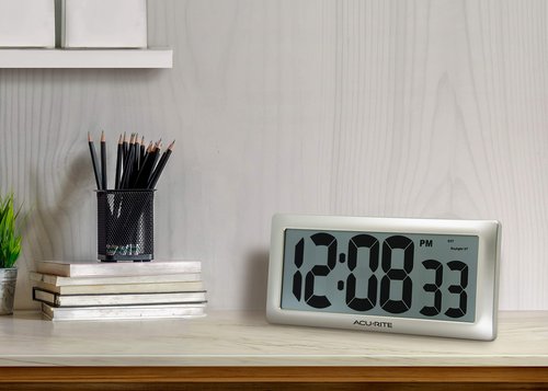 AcuRite 13.5” Large Digital Indoor Wall Clock with Intelli-Time Technology (75173M)