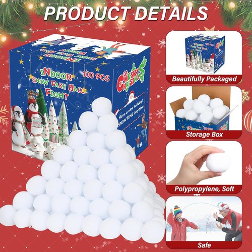 Homiar Snow Fake Balls - 100 PCS Soft Artificial Snow Toy Balls for Indoor & Outdoor Fun