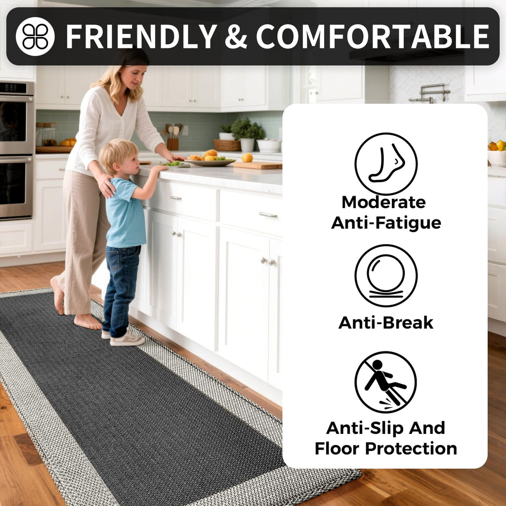 QiCaiJia Anti Fatigue Kitchen Mats for Floor, Super Absorbent Kitchen Rugs Non Slip Washable, Soft Linen Braided Kitchen Runner Rug, Standing Mat Kitchen Sink Mat, Easy to Clean, Brown 17x30