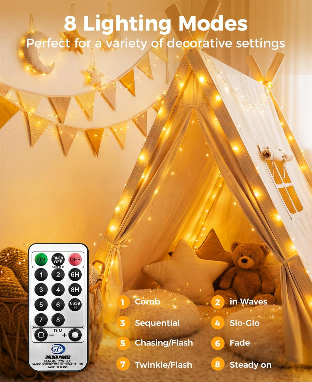 Skiennix 66 Ft LED Fairy Lights - 200 Remote-Controlled Twinkle Lights with 8 Modes & Timer | Warm White
