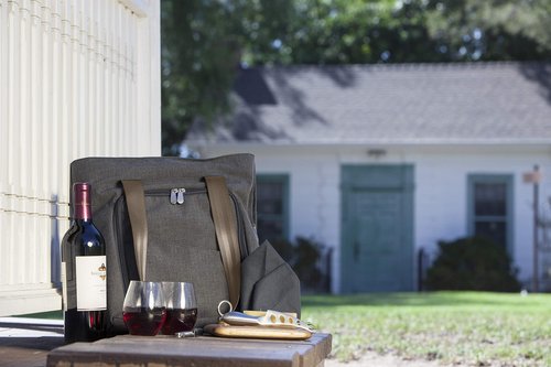 LEGACY - a Picnic Time Brand Sonoma Wine & Cheese Picnic Tote Service for 2, Insulated Wine Carrier Bag with Cheese Board, (Gray)