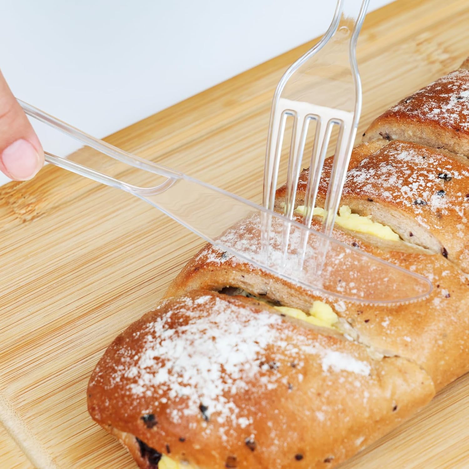 SACATR Heavy Duty Disposable Plastic Forks - 100 Count, BPA-Free, Clear Silverware for Parties & Events