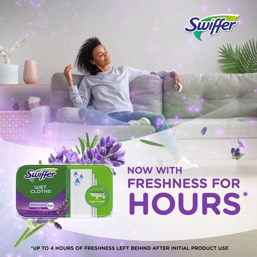 Swiffer Sweeper Wet Mopping Cloth Multi Surface Refills, Mops for Floor Cleaning, Febreze Lavender Scent, 36 Count
