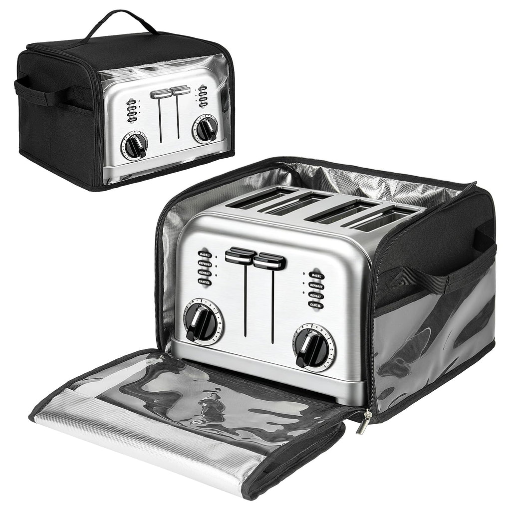 Toaster Cover 4 Slice with Aluminum Foil Lining and Base Compatible with Cuisinart/BELLA/Black and Decker,Cover Only,Black